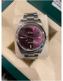 (UNUSED) 2019 ROLEX OYSTER PERPETUAL 39 REF 114300 FULL STICKER PURPLE TULIP DIAL 39MM AUTOMATIC WATCH FULL SET