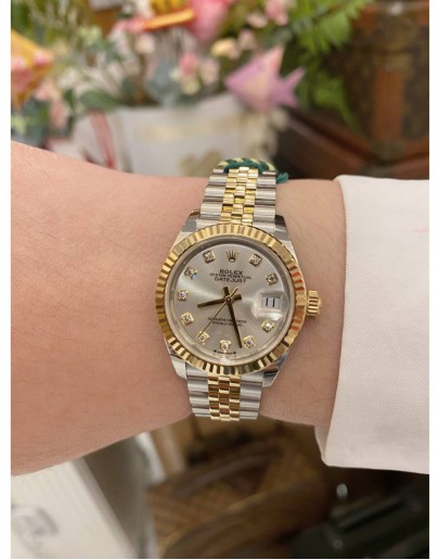 (BRAND NEW) 2022 ROLEX LADY DATEJUST REF 279173 DIAMOND DIAL HALF 18K 750 YELLOW GOLD 28MM AUTOMATIC WATCH FULL SET