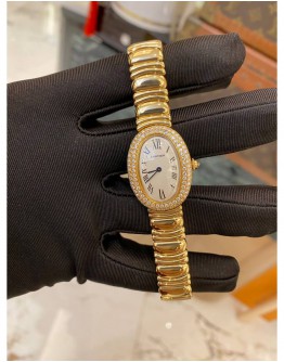 2013 CARTIER BAIGNOIRE BATHTUB FACTORY DIAMOND FULL 18K 750 YELLOW GOLD 31MM QUARTZ WATCH FULL SET