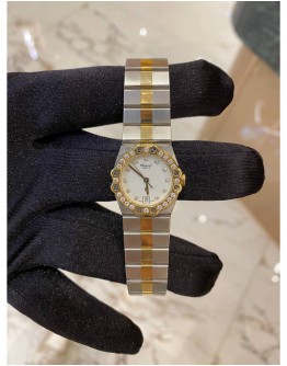 CHOPARD ST. MORITZ LADY DIAMOND BEZEL AND DIAL HALF 18K 750 YELLOW GOLD 26MM QUARTZ WATCH