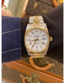 ROLEX DATEJUST 36 REF 16233 DIAMOND HALF 18K 750 YELLOW GOLD 36MM AUTOMATIC WATCH FULL SET