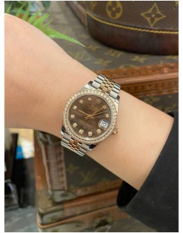 (UNUSED) 2019 ROLEX DATEJUST 31 REF 278381RBR HALF 18K 750 ROSE GOLD BROWN DIAMOND DIAL DIAMOND BEZEL 31MM AUTOMATIC WATCH FULL SET