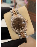 (UNUSED) 2019 ROLEX DATEJUST 31 REF 278381RBR HALF 18K 750 ROSE GOLD BROWN DIAMOND DIAL DIAMOND BEZEL 31MM AUTOMATIC WATCH FULL SET