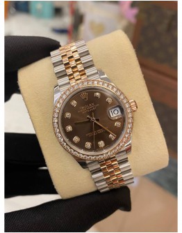 (UNUSED) 2019 ROLEX DATEJUST 31 REF 278381RBR HALF 18K 750 ROSE GOLD BROWN DIAMOND DIAL DIAMOND BEZEL 31MM AUTOMATIC WATCH FULL SET