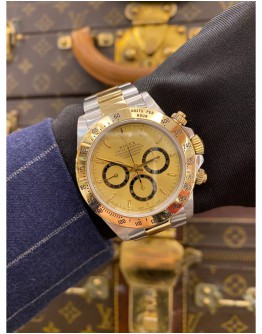 ROLEX DAYTONA SUPERLATIVE CHRONOMETER COSMOGRAPH HALF 18K 750 YELLOW GOLD REF 16523 CHAMPAGNE DIAL 40MM AUTOMATIC WATCH