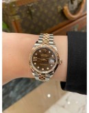 (UNUSED) 2022 ROLEX LADY DATEJUST REF 279171 HALF 18K 750 ROSE GOLD CHOCOLATE STAR DIAMOND DIAL 28MM AUTOMATIC WATCH FULL SET