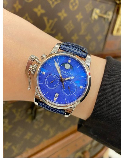 2021 GRAHAM CHRONOFIGHTER 1695 LADY MOON MOONPHASE REF 2CXBS BLUE DIAMONDS DIAL 36MM QUARTZ WATCH FULL SET