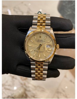 2021 ROLEX DATEJUST 36 REF 126233 HALF 18K 750 YELLOW GOLD CHAMPAGNE DIAL 36MM AUTOMATIC WATCH FULL SET