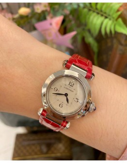 (BRAND NEW) 2022 CARTIER PASHA DE REF WSPA0021 WHITE DIAL 30MM QUARTZ WATCH FULL SET