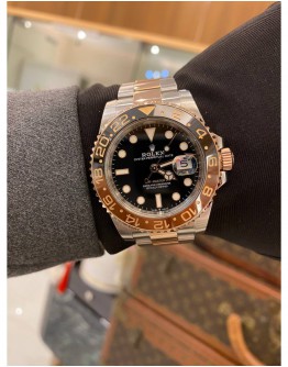(LIKE NEW) 2018 ROLEX GMT-MASTER II ROOTBEER REF 126711CHNR HALF 18K 750 ROSE GOLD 40MM AUTOMATIC WATCH FULL SET