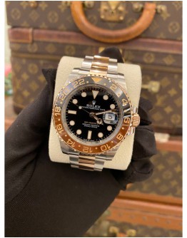 (LIKE NEW) 2018 ROLEX GMT-MASTER II ROOTBEER REF 126711CHNR HALF 18K 750 ROSE GOLD 40MM AUTOMATIC WATCH FULL SET