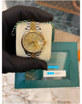 2021 ROLEX DATEJUST REF 278273 HALF 18K 750 YELLOW GOLD DIAMOND CHAMPAGNE DIAL 31MM AUTOMATIC WATCH FULL SET