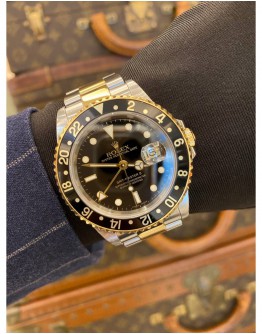 ROLEX GMT-MASTER II REF 16713 HALF 18K 750 YELLOW GOLD BLACK DIAL 40MM AUTOMATIC WATCH