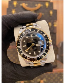 ROLEX GMT-MASTER II REF 16713 HALF 18K 750 YELLOW GOLD BLACK DIAL 40MM AUTOMATIC WATCH