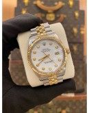 ROLEX DATEJUST 36 REF 16013 HALF 18K 750 YELLOW GOLD WHITE DIAMOND DIAL 36MM AUTOMATIC WATCH