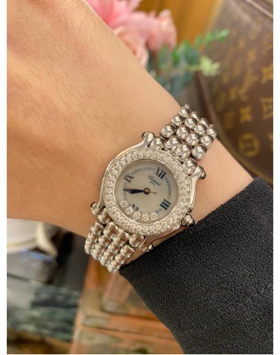 (LIKE NEW) 2017 CHOPARD HAPPY SPORT DIAMOND BEZEL DIAMOND BEZEL REF 27/8294-23 26MM QUARTZ WATCH