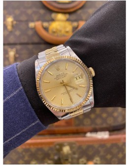 ROLEX DATEJUST 36 HALF 18K 750 YELLOW GOLD REF 16013 CHAMPAGNE DIAL 36MM AUTOMATIC WATCH