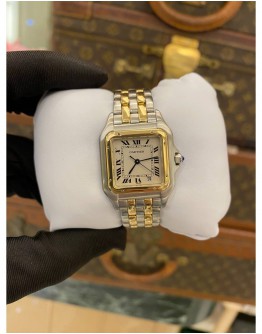 (LIKE NEW) 2010 CARTIER PANTHERE MM REF 187949 SS HALF 18K 750 YELLOW GOLD 28MM QUARTZ WATCH FULL SET