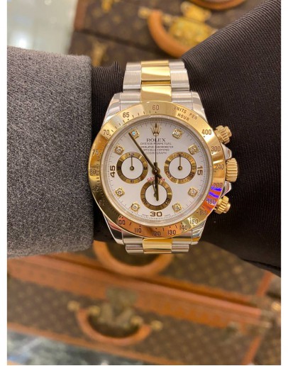 (LIKE NEW) 2012 ROLEX DAYTONA REF 116523 HALF 18K 750 YELLOW GOLD WHITE DIAMOND DIAL 40MM AUTOMATIC WATCH