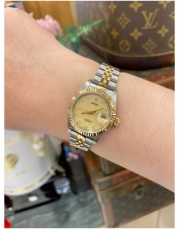 (LIKE NEW) ROLEX LADY DATEJUST REF 69173 HALF 18K 750 YELLOW GOLD CHAMPAGNE COMPUTER DIAMOND DIAL 26MM AUTOMATIC WATCH -FULL SET-