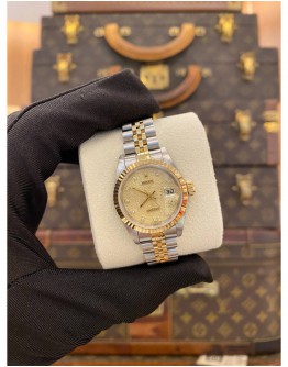 (LIKE NEW) ROLEX LADY DATEJUST REF 69173 HALF 18K 750 YELLOW GOLD CHAMPAGNE COMPUTER DIAMOND DIAL 26MM AUTOMATIC WATCH -FULL SET-