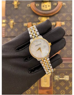 (LIKE NEW) 2023 RAYMOND WEIL TOCCATA HALF 18K 750 YELLOW GOLD MOTHER OF PEARL DIAMOND DIAL REF 5988-SP5-97081 29MM QUARTZ WATCH