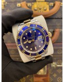 ROLEX SUBMARINER DATE HALF 18K 750 YELLOW GOLD REF 16613 BLUE DIAL 40MM AUTOMATIC WATCH