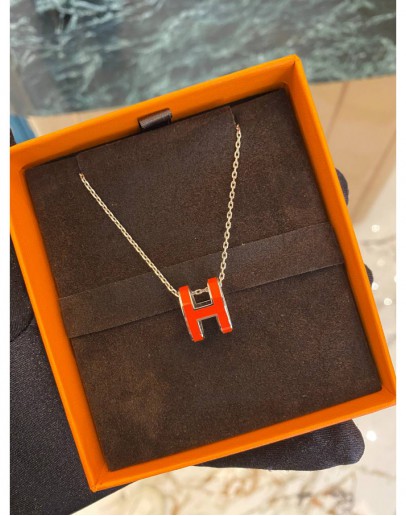 2022 HERMES POP H PENDANT 1/3 ORANGE XL SIZE IN LACQUERED METAL WITH SILVER HARDWARE