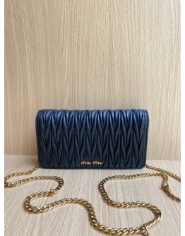 MIU MIU BLACK MATELASSE LEATHER WALLET ON CHAIN