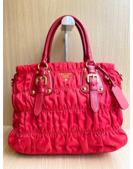  PRADA GAUFRE TOTE TOP HANDLE BAG WITH STRAP IN RED TESSUTO