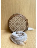  (UNUSED) TORY BURCH T MONOGRAM LEATHER / FABRIC MOON CROSSBODY BAG