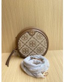  (UNUSED) TORY BURCH T MONOGRAM LEATHER / FABRIC MOON CROSSBODY BAG