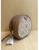  (UNUSED) TORY BURCH T MONOGRAM LEATHER / FABRIC MOON CROSSBODY BAG