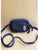 COACH MINI EDGE DOUBLE ZIPPED CROSSBODY BAG IN BLACK CANVAS / BLUE LEATHER