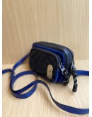 COACH MINI EDGE DOUBLE ZIPPED CROSSBODY BAG IN BLACK CANVAS / BLUE LEATHER