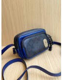 COACH MINI EDGE DOUBLE ZIPPED CROSSBODY BAG IN BLACK CANVAS / BLUE LEATHER