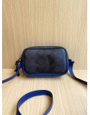 COACH MINI EDGE DOUBLE ZIPPED CROSSBODY BAG IN BLACK CANVAS / BLUE LEATHER