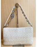 MIU MIU WHITE MATELASSE LEATHER CRYSTAL SHOULDER BAG