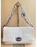 MIU MIU WHITE MATELASSE LEATHER CRYSTAL SHOULDER BAG