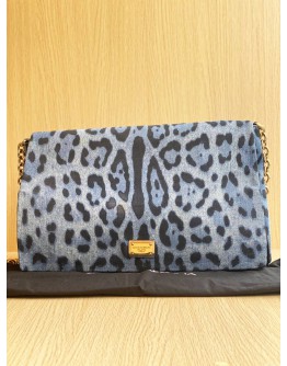 DOLCE & GABBANA BLUE BLACK LEOPARD PRINT CHAIN SHOULDER BAG