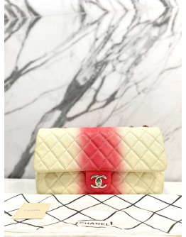 CHANEL TIE AND DYE PINK & WHITE OMBRE CAVIAR LEATHER JUMBO SINGLE FLAP CHAIN BAG