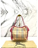 BURBERRY SMALL HAYMARKET KNOTS CANTERBURY TOTE PINK AZALEA