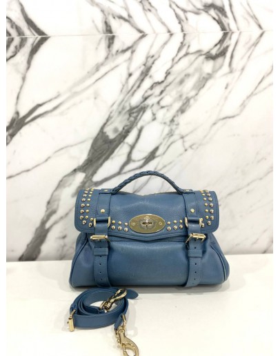 MULBERRY ALEXA STUDDED STEEL BLUE LEATHER BAG