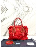 PRADA GAUFRE TOTE TOP HANDLE BAG WITH STRAP IN RED TESSUTO