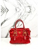 PRADA GAUFRE TOTE TOP HANDLE BAG WITH STRAP IN RED TESSUTO