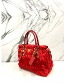 PRADA GAUFRE TOTE TOP HANDLE BAG WITH STRAP IN RED TESSUTO