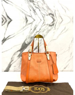 TODS G LINE SACCA RABDE ORANGE LEATHER TOTE SHOULDER BAG