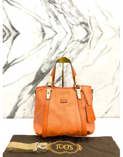 TODS G LINE SACCA RABDE ORANGE LEATHER TOTE SHOULDER BAG