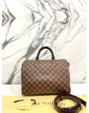 LOUIS VUITTON SPEEDY 30 DAMIER EBENE CANVAS HANDLE BAG WITH STRAP