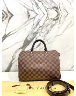 LOUIS VUITTON SPEEDY 30 DAMIER EBENE CANVAS HANDLE BAG WITH STRAP